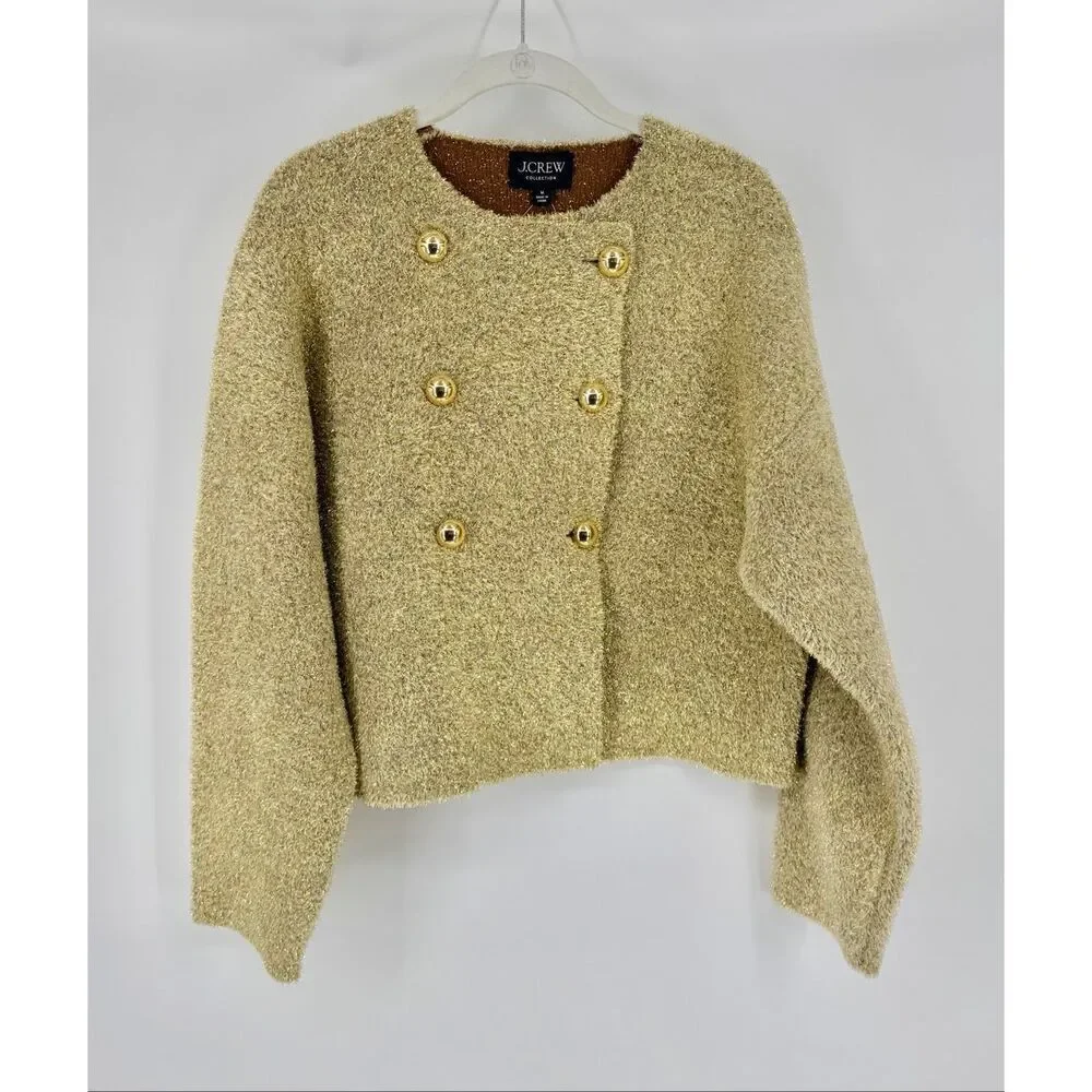 NWT J.Crew COLLECTION Oversized Double-Faced Metallic Crop Jacket Size Medium